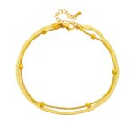 Goldfarbenes doppellagiges Armband/Fußkettchen aus Edelstahl mit flacher Herringbone-Schlangenkette und Perlen-Satellite-Kette