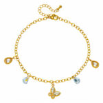 Goldfarbenes Edelstahl-Armband/Fußkettchen mit Kristall-Schmetterlingsanhänger und hängenden Zirkonia-Tropfensteinen