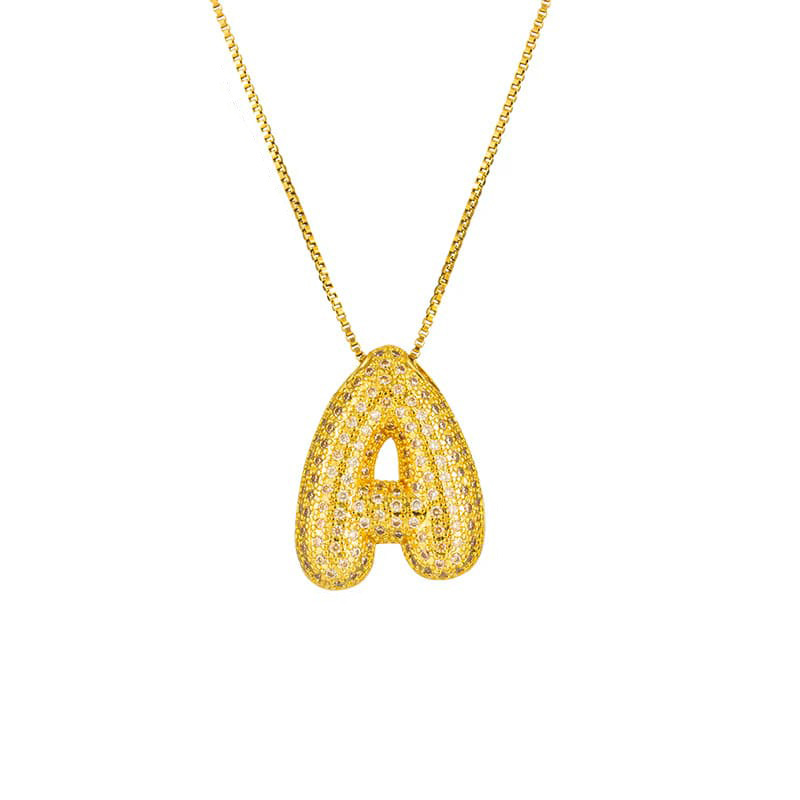 Goldkette mit massivem Anhänger Buchstabe A, besetzt mit Zirkonia im Bubble-Stil
