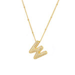 Goldkette mit Buchstabe W Anhänger im Bubble-Stil, mit Zirkonia besetzt