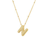 Gold chain with Letter N bubble-style pendant set with cubic zirconia