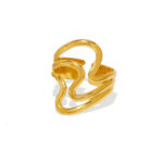 Gold stainless steel abstract organic wave ring adjustable liquid metal design