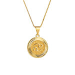 Gold Necklace with Cancer Zodiac Sign on a Round Medallion