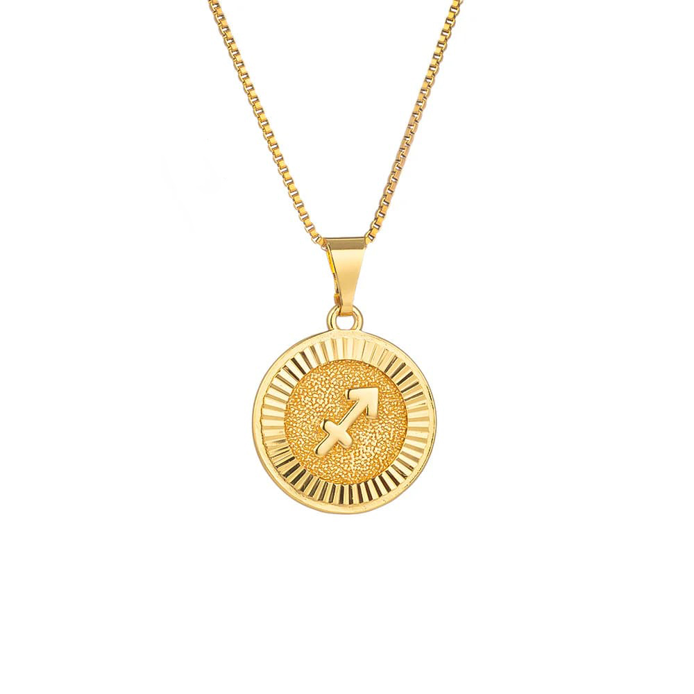 Goldhalskette mit dem Sternzeichen Schütze (Sagittarius) auf einem runden Medaillon