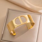 Wide Gold Surgical Steel Cuff Bracelet with Geometric Cutout
