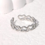 Silver Adjustable Surgical Steel Ring with a Row of Linked Hearts