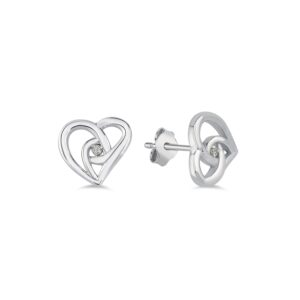 Katy Silver Heart Earrings with Genuine Diamond, Handmade