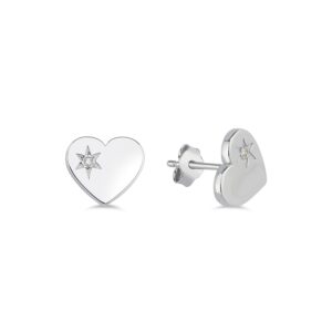Mony Silver Heart Stud Earrings with Diamond