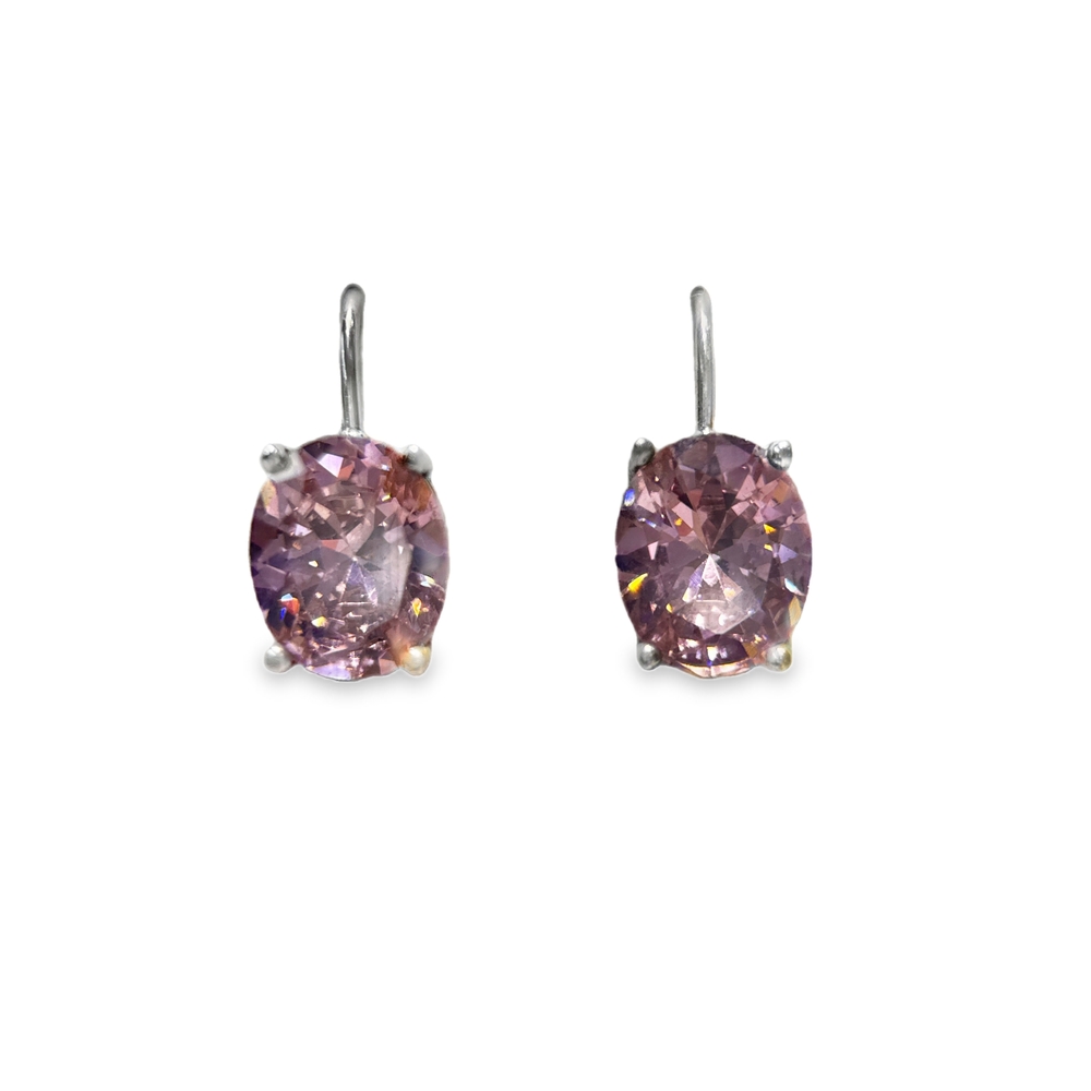 925er Silberohrringe Pink World mit großem ovalen rosa Zirkon und Rhodinierung
