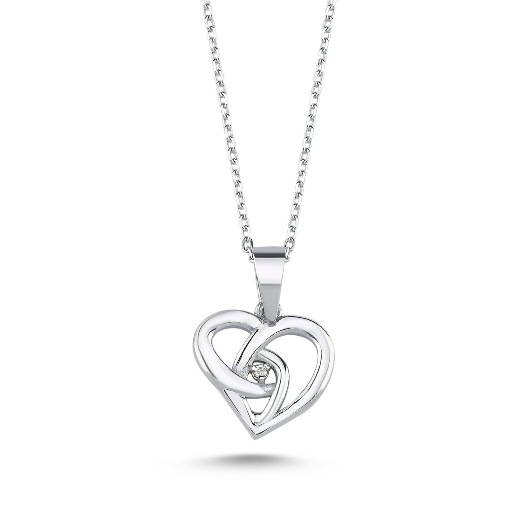 Jenny Silver Necklace with Heart Pendant and Diamond, Handmade