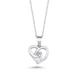 Jenny Silver Necklace with Heart Pendant and Diamond, Handmade