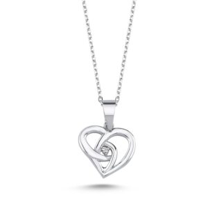 Jenny Silver Necklace with Heart Pendant and Diamond, Handmade
