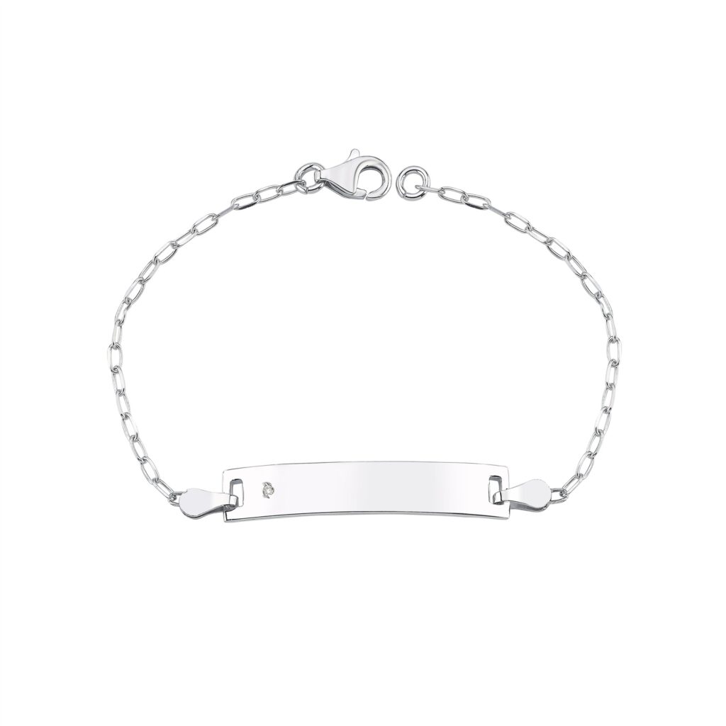 Lumi Children's Silver Bracelet with Plate and Diamond, Christening Gift
