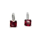 Silberohrringe Red Kiss mit rotem quadratischem Zirkon und weißen Zirkonen, 925er Silber