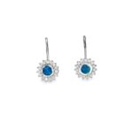 Silver Flower Earrings with Blue Opal and Zircons, Opal Flower, Sterling Silver 925