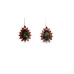 Olive Night Silver Teardrop Earrings with Olive and Orange Zircon