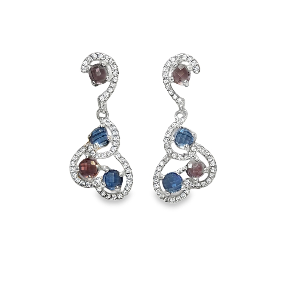 Striking 925 sterling silver Azuro Night earrings with blue and purple zircons