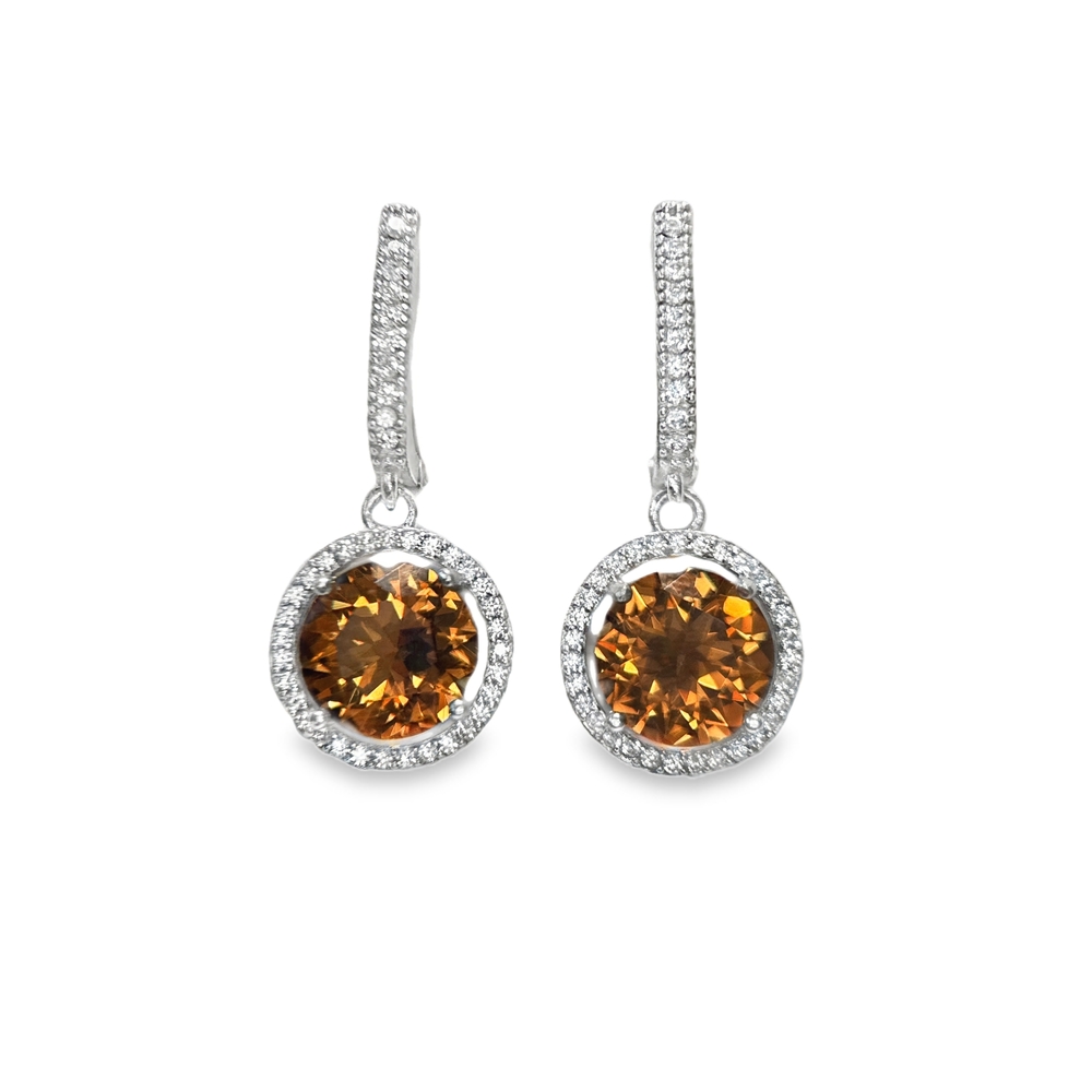 Gold Eye Silver Earrings with Yellow Zircon and Clear Stones, 925 Sterling Silver
