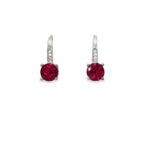 Red Eye Round Silver Earrings with Red Cubic Zirconia and Stones on the Clasp