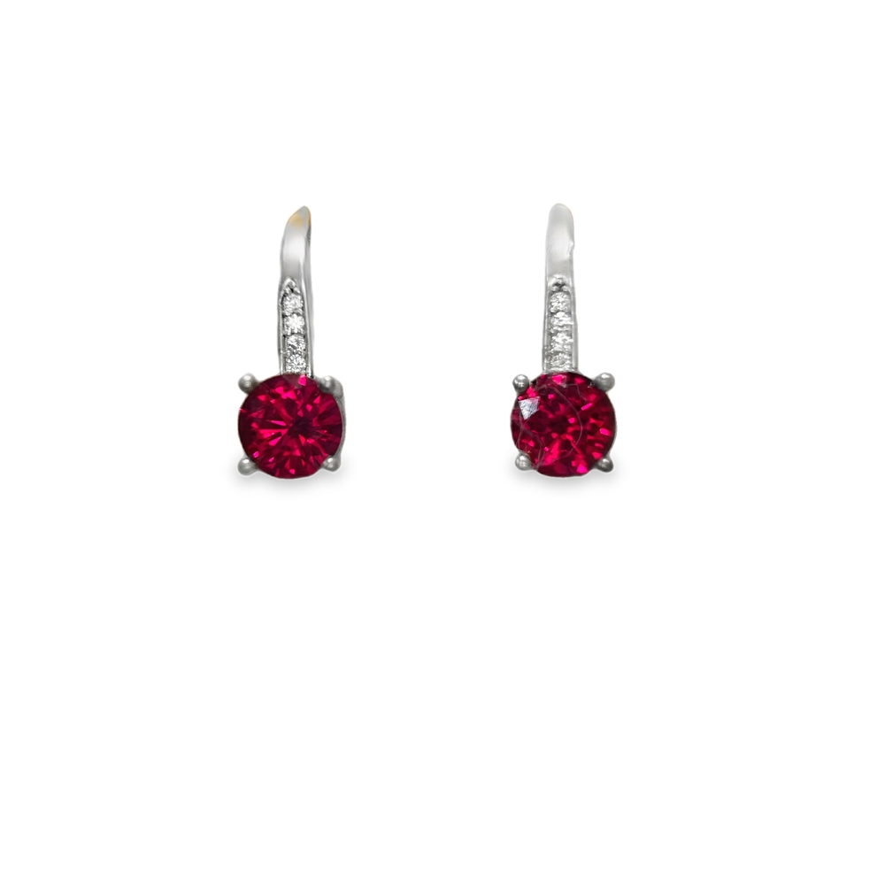 Red Eye Round Silver Earrings with Red Cubic Zirconia and Stones on the Clasp