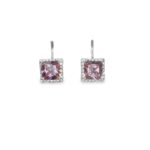 Silberohrringe mit rosa quadratischem Zirkon und Zirkonfassung Pink Night