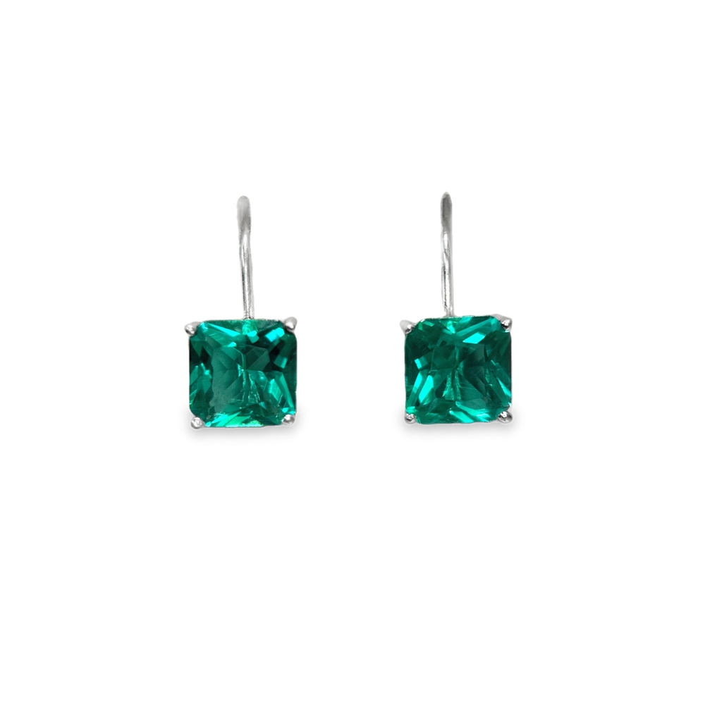 Silver Earrings with Emerald Green Square Zircon Smaragd Kiss