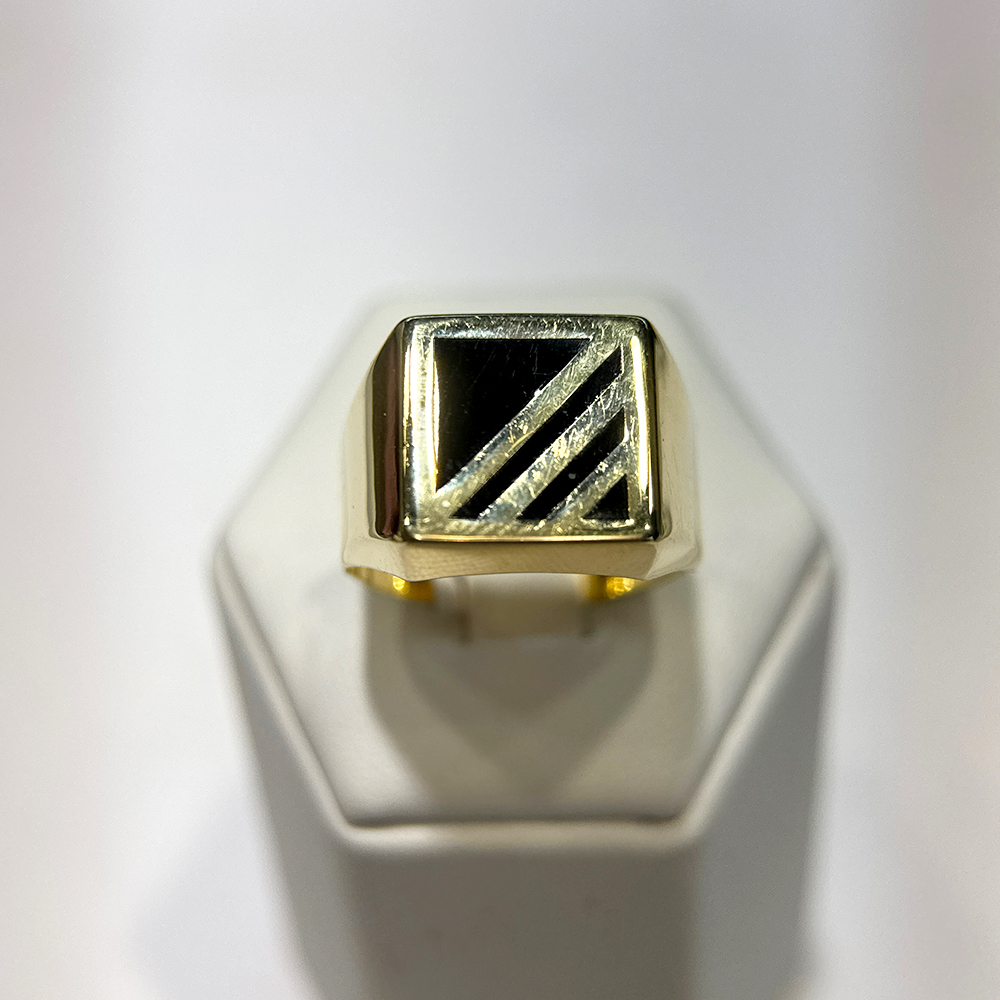 Men's Gold Sicilia Ring with Geometric Pattern 14k Yellow Gold