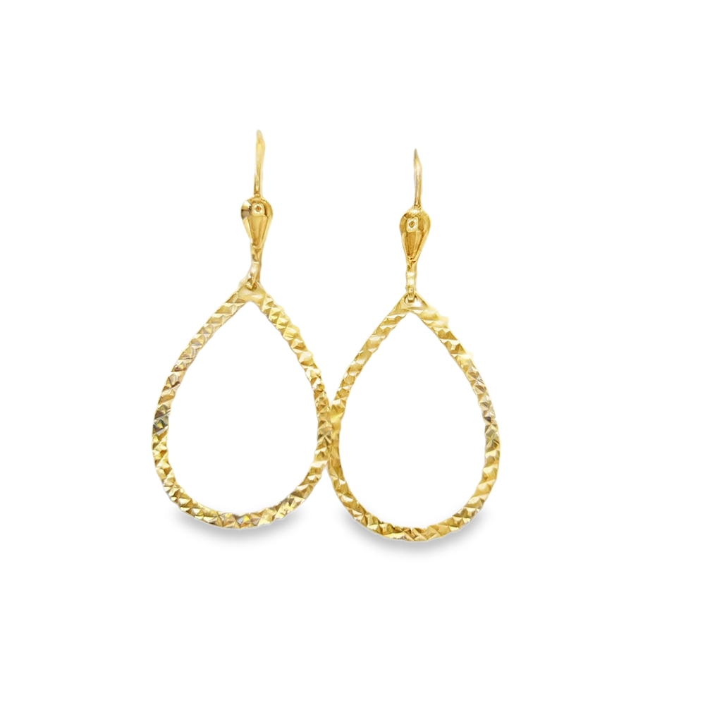 Gold Dangle Teardrop Earrings with Textured Surface Ditta 14k