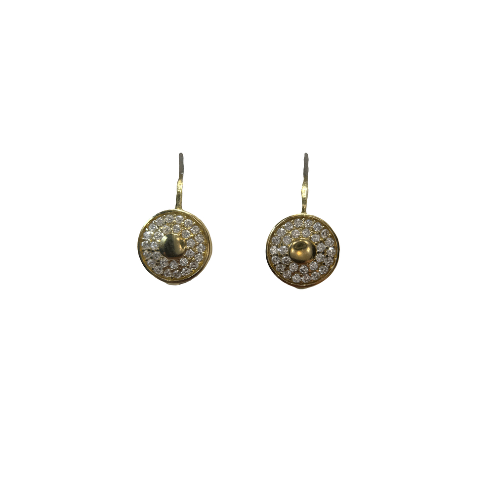 14k Gold Roma Night Circular Dangle Earrings with Cubic Zirconia