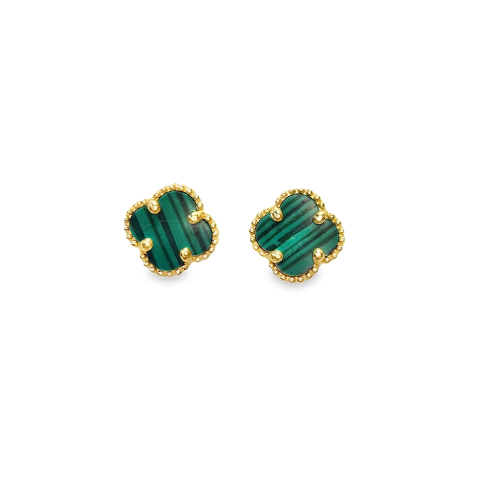 Gold clover earrings with green stone Mona Lisa 14k