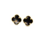 14k Golden Black Mamba Black Clover Stud Earrings