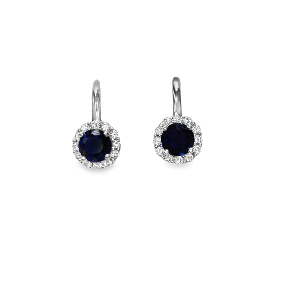 Luxurious silver Blue Queen earrings with a royal blue zircon and white zircons.
